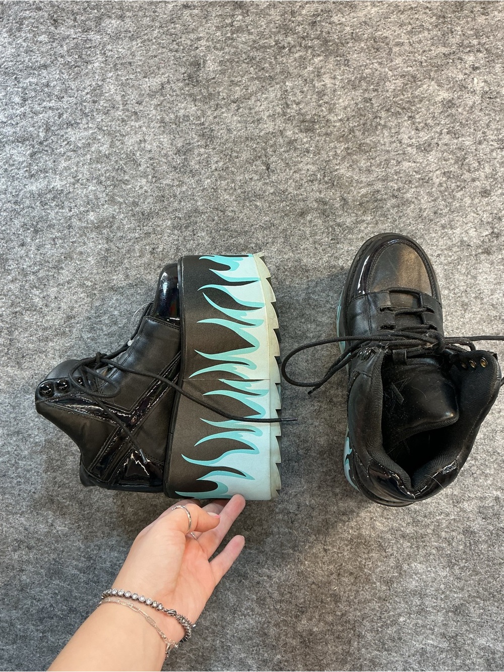 XRU Gothic Platform Plame Emo Black High-Top Shoes Size 5